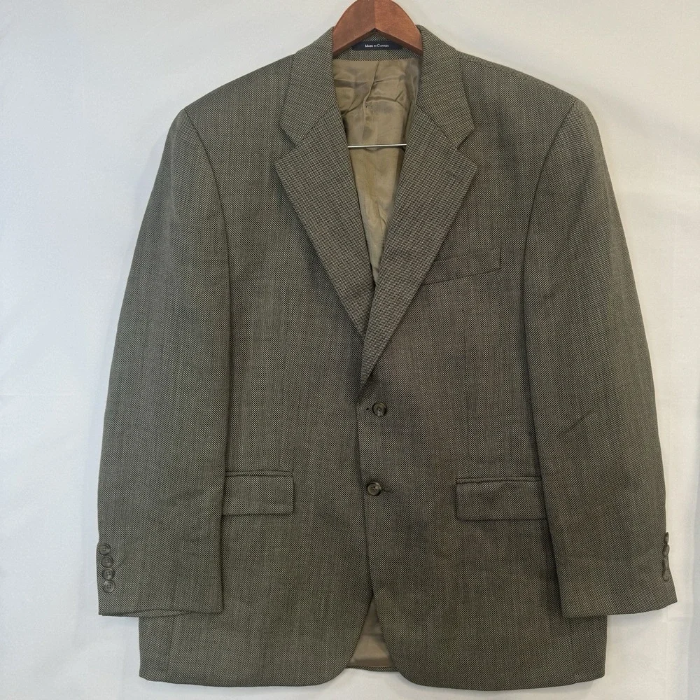 VTG '98 Polo University Ralph Lauren Blazer 42R 100% Wool Tweed Herringbone Gray